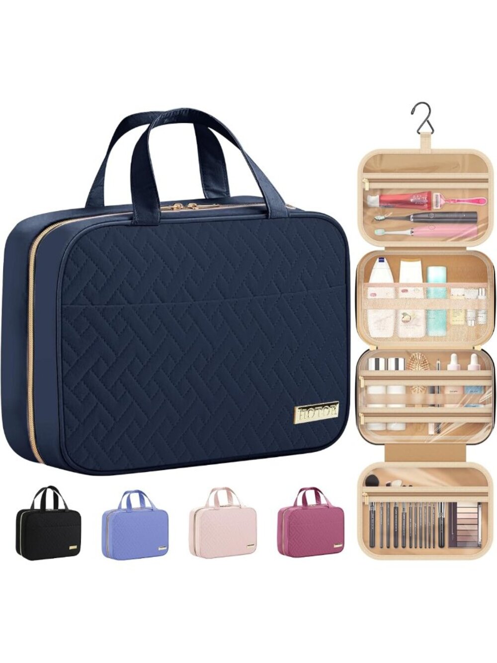 Travel Toiletry Bag for Men & Women - Hanging Organizer, Navy Blue Essentials